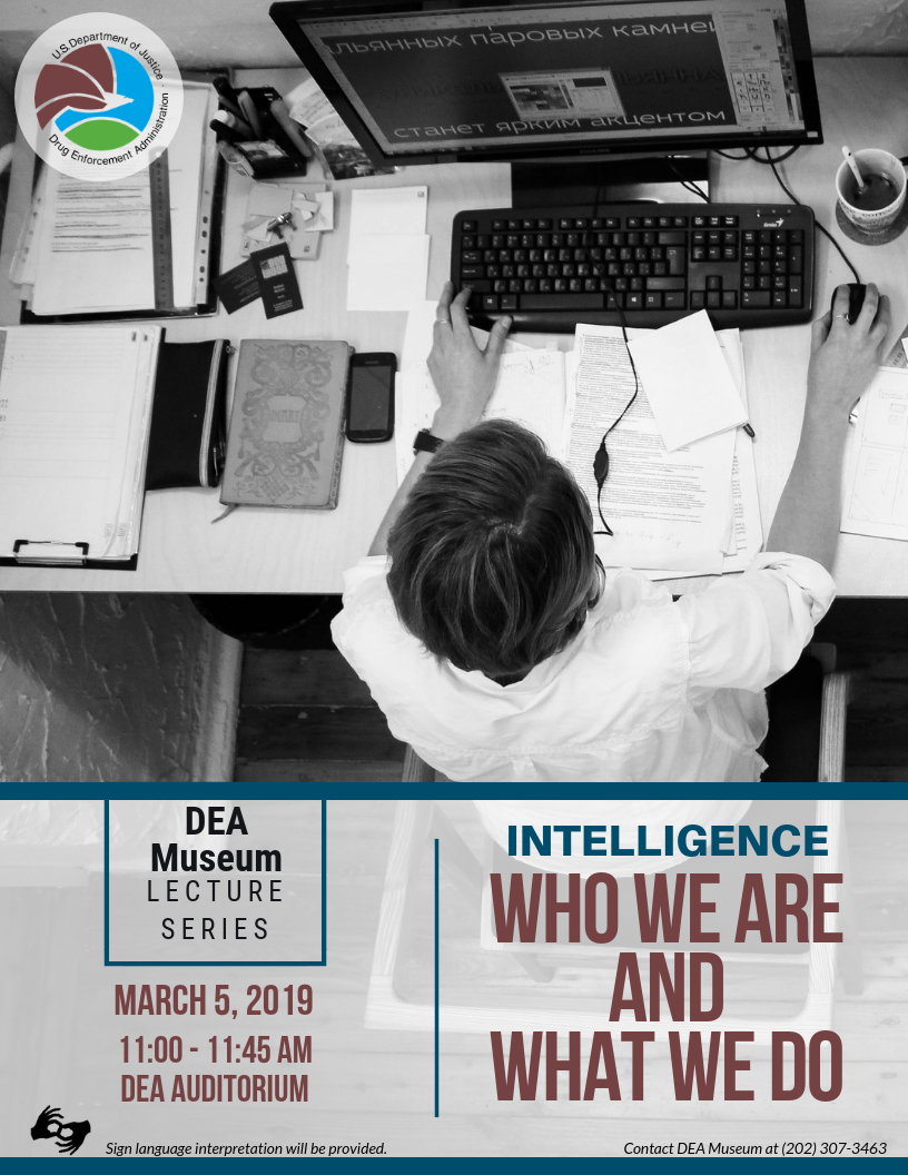 Intelligence flyer with image of man at a workstation
