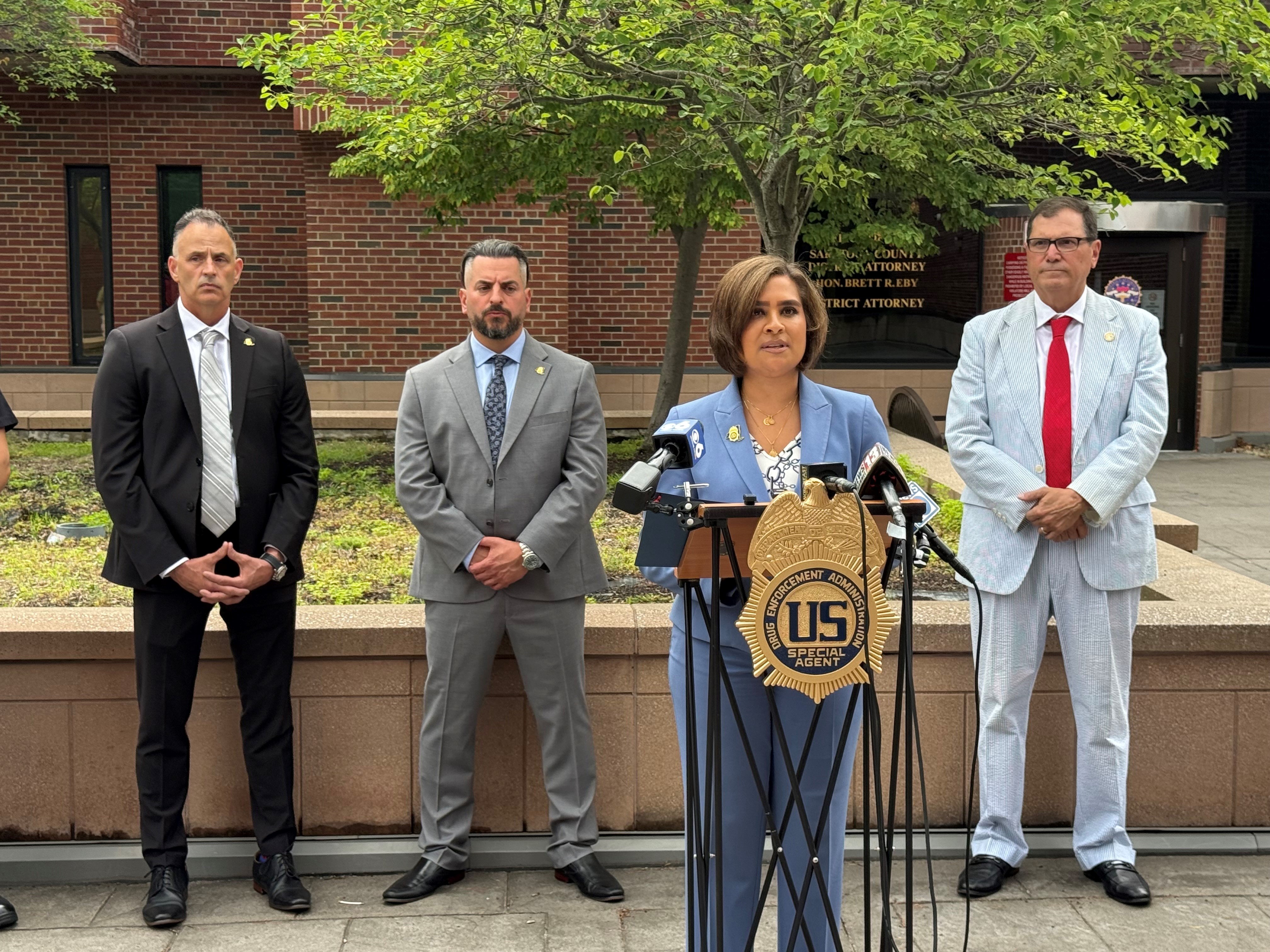 DEA New York Enforcement Division Special Agent in Charge Farhana Islam speaks at Saratoga Press Conference. 