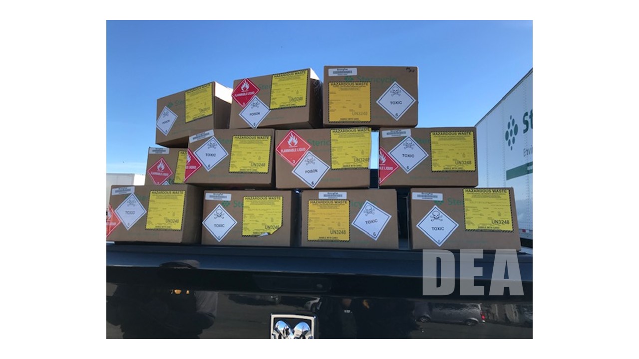 Stericycle boxes of unlawfully stored controlled substances mislabeled as toxic and hazardous waste
