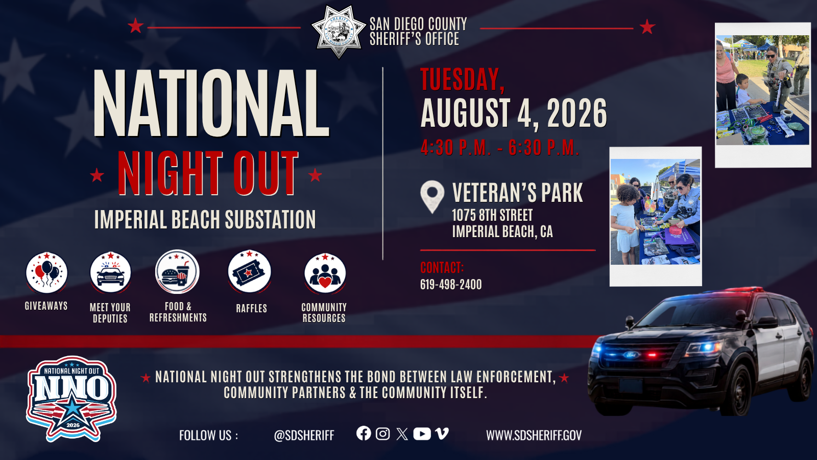 National Night Out flyer for Imperial Beach event with the San Diego Sheriff