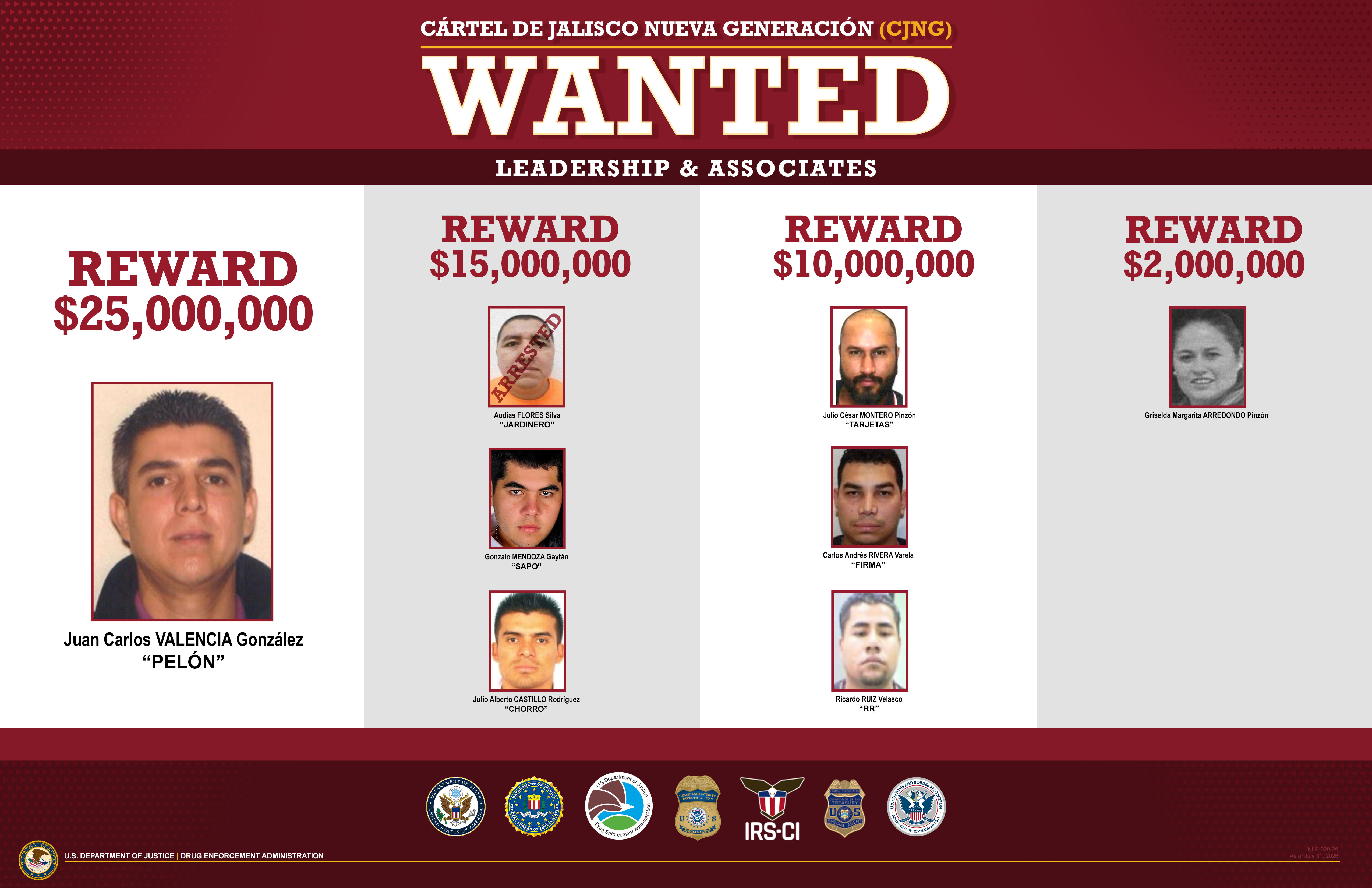 $100 Million Cartel Bounty, Guilty Pleas, and Gang Murder Convictions Rock the Mexican Underworld 2 NIIP 020 26 CJNG Wanted Reward Poster 8 4 2026