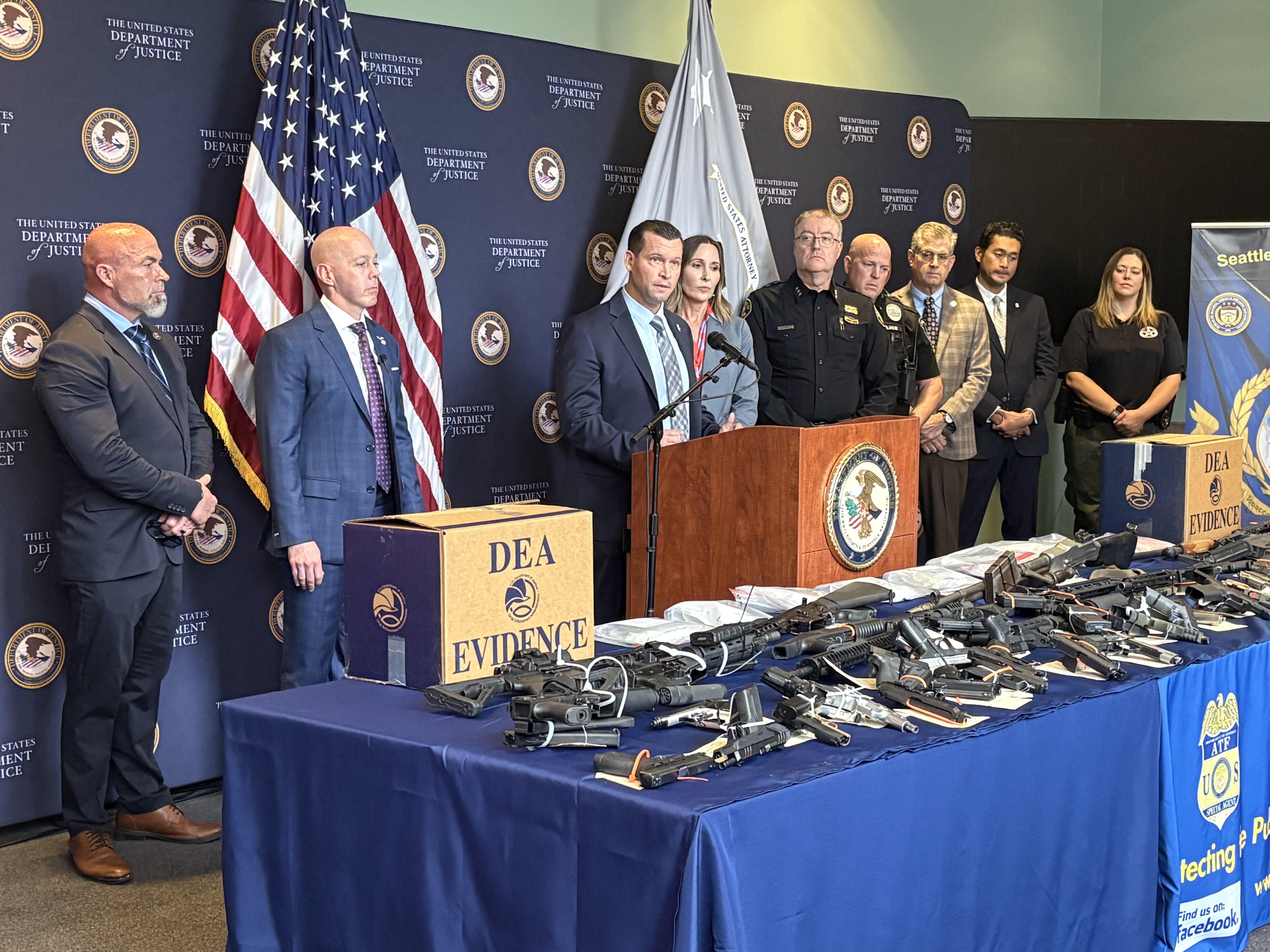 Special Agent in Charge Rob Saccone, DEA Seattle Field Division, speaks at the joint press conference in Portland.