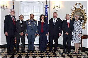 Ambassador Fannin, Dominican Attorney General Radhames Jimenez-Pena, Dominican National Police Chief MG Rafael Guillermo Guzman-Fermin, DEA Acting Administrator Leonhart, ONDCP Director Walters, Dominican General Customs Director Miguel Cocco, and Mrs. Elizabeth Wilkinson Fannin meet at Ambassadors Official Residence. 