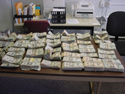 U.S. Currency seized from alleged drug trafficking organization.