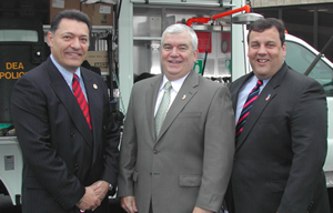 (L to R): Morris County Prosecutor, The Honorable Michael M. Rubinaccio; Special Agent in Charge, DEA New Jersey, Gerard P. McAleer; and United States Attorney District of New Jersey, The Honorable Christopher J. Christie