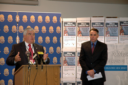 L to R: Gerard P. McAleer, Special Agent in Charge of the Drug Enforcement Administration, New Jersey - announcing the Operation Medicine and Cabinet Angelo Valente, Executive Director, Partnership for Drug Free New Jersey