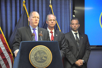 SAC Brian Crowell (left), Richmond County District Attorney Daniel Donovan, NYPD Deputy Inspector Richard Green addressing the media. 