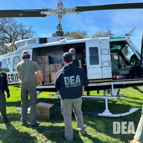 DEA agents loading seized drugs into helicopter