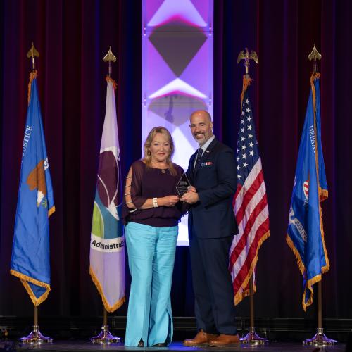Sandy Snodgrass/Alaska Fentanyl Response awarded the Excellence in Prevention Award (Organization) by DEA Administrator Terrance Cole at the Fentanyl Free America Summit.