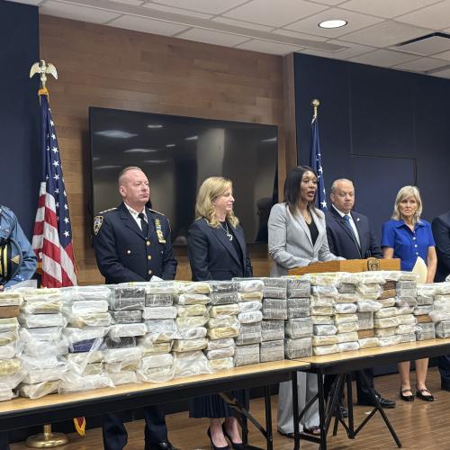 NJFD SAC Towanda R. Thorne-James speaking at press conference regarding the seized 580 pounds of cocaine.