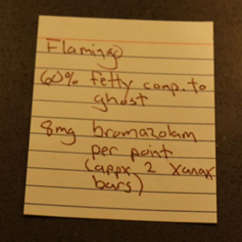 Handwritten Recipe for "Flamingo" Indicating a Combination of Fentanyl and Bromazolam