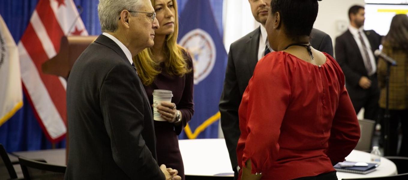 U.S. Attorney General Merrick Garland, DEA Administrator Anne Milgram, DEA Washington Division Special Agent in Charge Jarot Forget and D.C. resident LaMonica Jeffrey