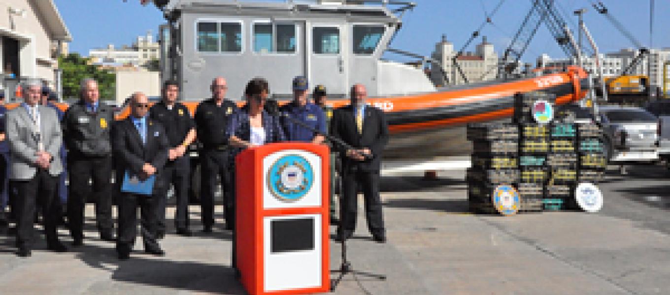 US Attorney Rosa E. Rodriguez, District of Puerto Rico, accompanied by federal and commonwealth law enforcement officials announce the results of the operation.