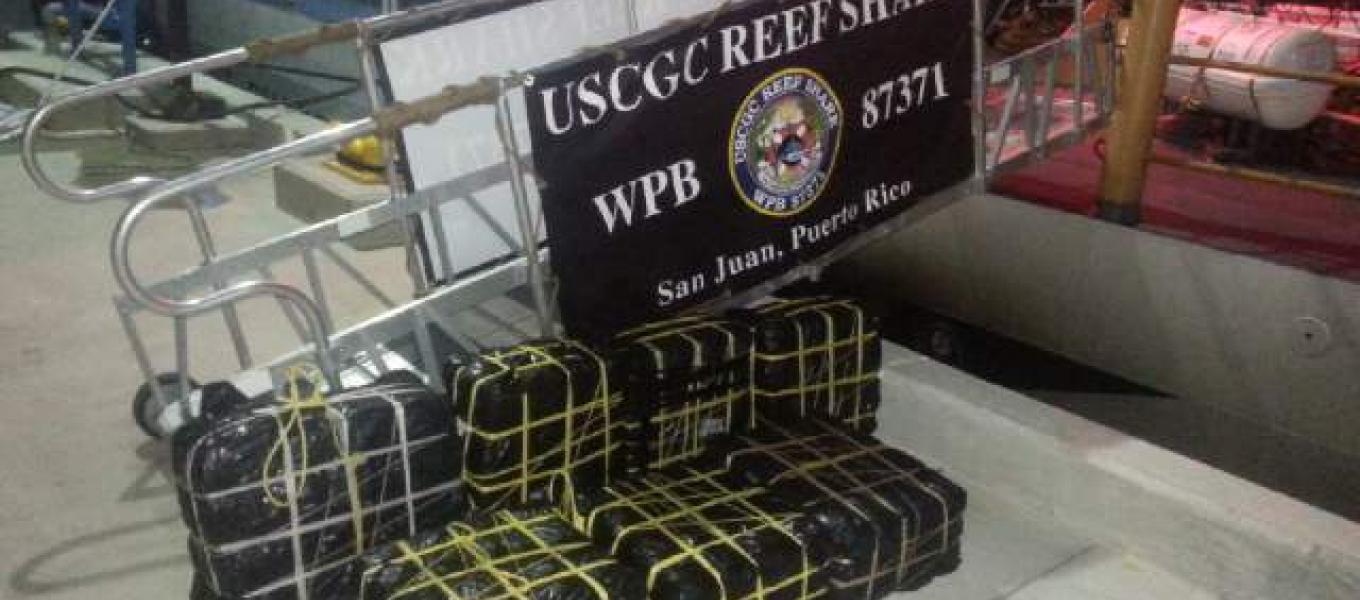Seven bales containing 242 kilograms of cocaine seized by the US Coast Guard Cutter Reef Shark