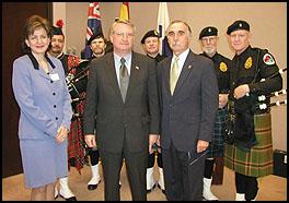 Front Row: (Left to Right) Karen Tandy, Deputy Associate Attorney General; John P. Walters, Director of White House Office on National Drug Control Police (ONDCP); William B. Simpkins, Drug Enforcement Administration, Acting Administrator.  Back Row: (Left to Right) DEA Bag Pipes Special Agents David Barnett, Thomas Ollen, Matt Gordon, Peter O'Brien and Kevin Donnelly.