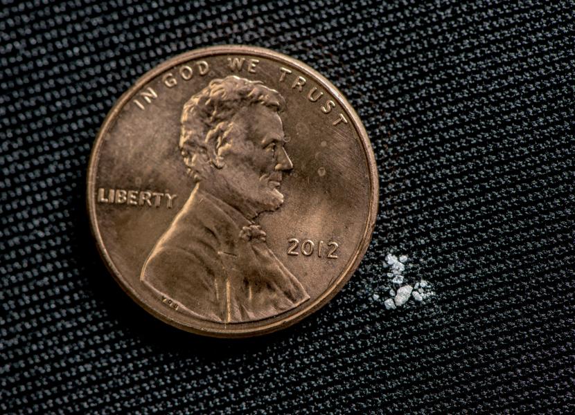 photo illustration of 2 milligrams of fentanyl, a lethal dose in most people
