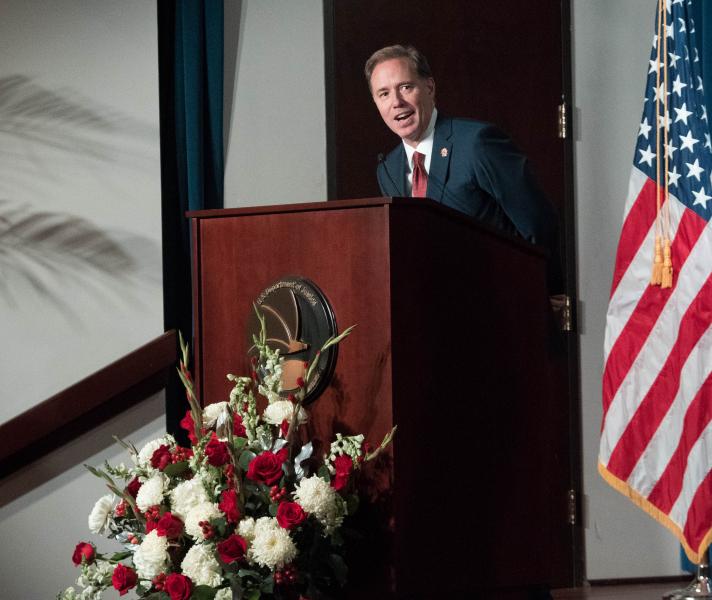 Jim Handly MC at the Red Ribbon Rally
