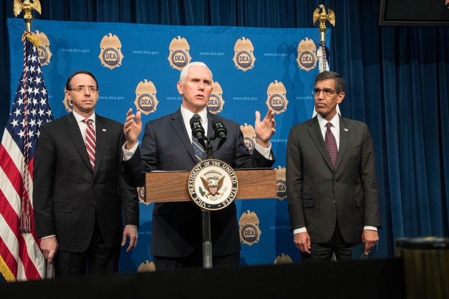Vice President Pence discusses the law enforcement challenges DEA personnel face while fighting transnational crime around the world
