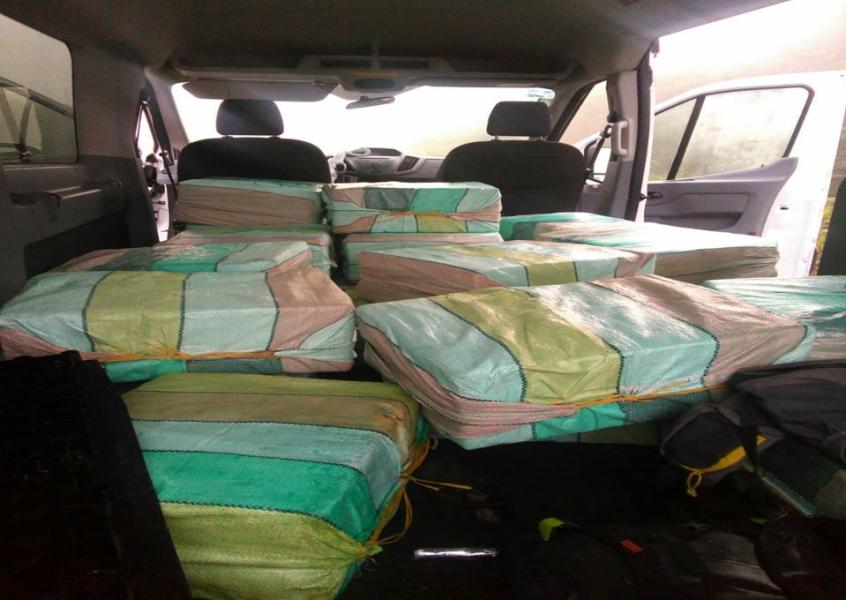 Portion of the seizure: 750 kilograms of cocaine, packed in nylon bales 