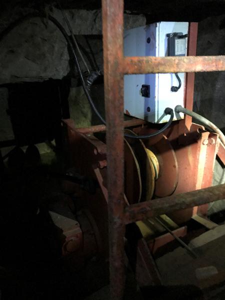 Photograph of the winch used to operate the tunnel elevator in the San Diego tunnel.