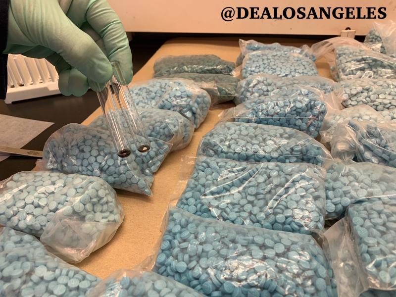 Seized fake prescription pills containing fentanyl 