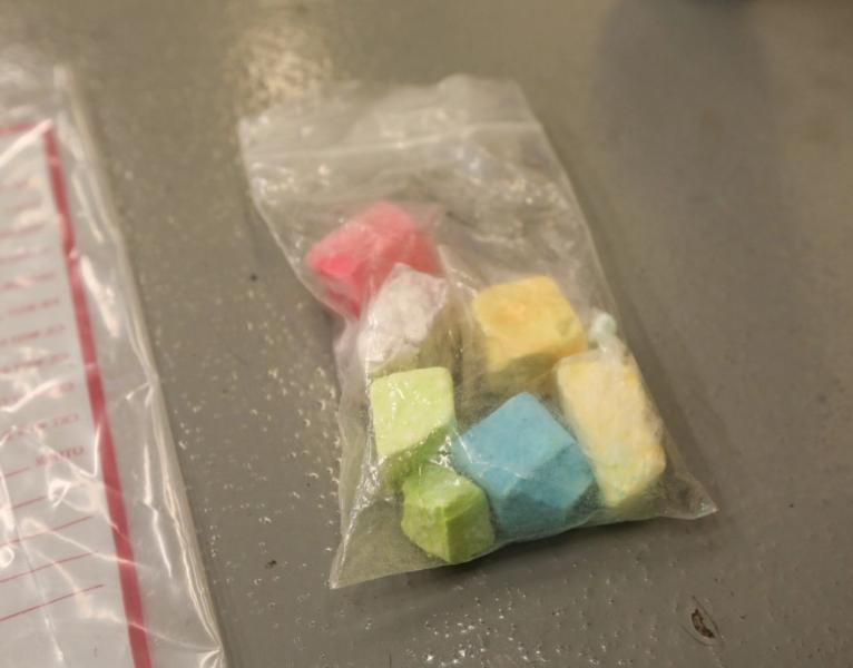 Plastic bag with multi-colored fentanyl