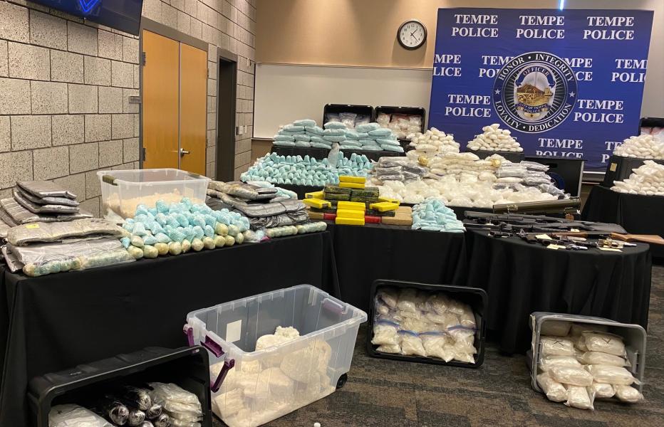 Seizure of over 4.5 million fentanyl laced fake prescription pills, 66 kilograms of fentanyl powder, 138 kilograms of cocaine, 3100 pounds of methamphetamine, 35 kilograms of heroin, 49 firearms and over $2 million dollars.