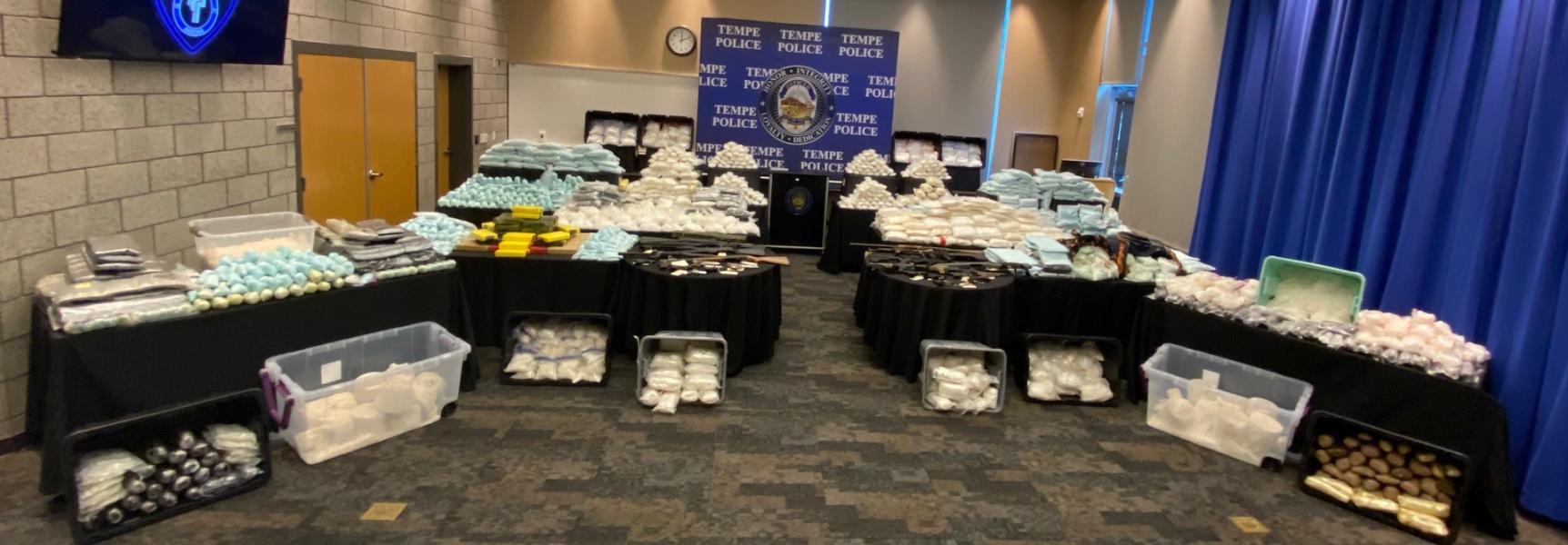 Seizure of over 4.5 million fentanyl laced fake prescription pills, 66 kilograms of fentanyl powder, 138 kilograms of cocaine, 3100 pounds of methamphetamine, 35 kilograms of heroin, 49 firearms and over $2 million dollars.