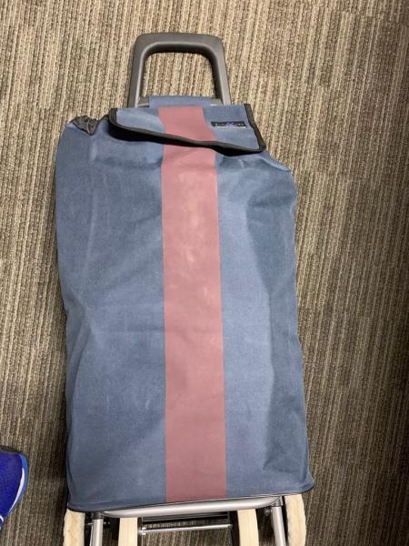 Blue rolling suitcase used to transport 50,000 glassines filled with fentanyl