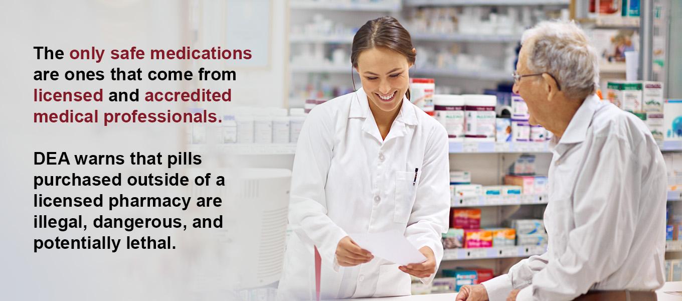 pharmacist and senior going over medications