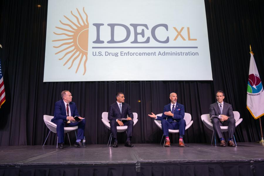 Pictured from L-R: (Moderator) Eugene Crouch, DEA Associate Chief of Operations, DEA Administrator, Terry Cole, Secretary of Security and Citizen Protection of Mexico, Omar Hamid Garcia Harfuch, Canada’s Fentanyl Czar, Kevin Brosseau