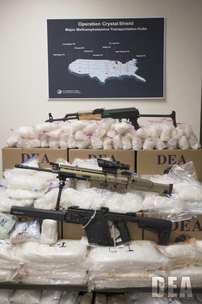 Methamphetamine and weapons seized during Operation Crystal Shield in September 2020
