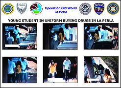 Young student in uniform buying drugs in La Perla 