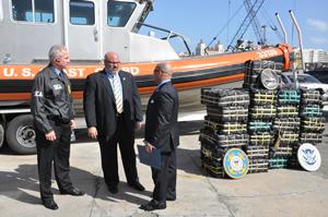 L-R: DEA ASAC Israel Alicea, ICE-HSI SAC Angel Melendez and DEA ASAC Pedro Janer discus the operation results.