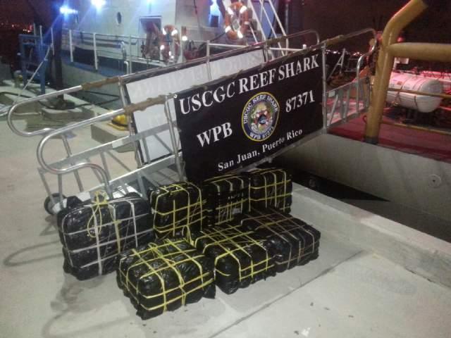 Seven bales containing 242 kilograms of cocaine seized by the US Coast Guard Cutter Reef Shark
