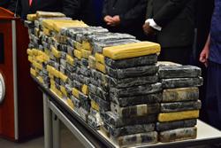 A fraction of the two tons of cocaine seized, on display for the media.