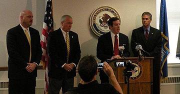 Milwaukee Police Department Captain Tony Smith, DEA Special Agent in Charge Jack Riley, US Attorney James Santelle, Wisconsin Attorney General J.B. Van Hollen addressing the media at the Milwaukee press conference.