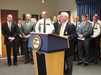 SAC Jack Riley detailing DEA's partnership with law enforcement at a press conference announcing Operation Exile. 