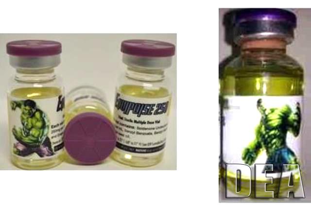 DEA-led Operation Cyber Juice targeted every level of the illegal underground steroid market.  Shown here are steroid vials and barrels of raw steroid powder seized as part of the operation.  These dangerous steroids and raw material came from China. 