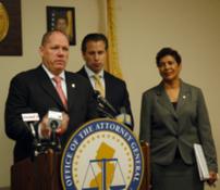 Brian R. Crowell, Special Agent in Charge of DEA’s New Jersey Division, Paula T. Dow, State of New Jersey Attorney General, and Thomas R. Calcagni, Director of the New Jersey Division of Consumer Affairs announce the start of Project Medicine Drop.