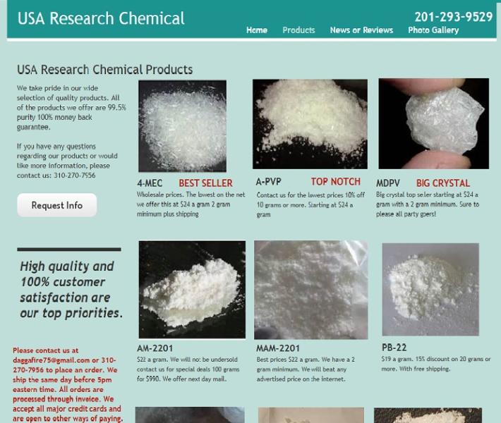 Websites found by investigators where Muhammad marketed his synthetic drugs for sale.