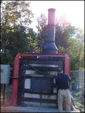Incinerator used to burn boxes and contents collected on Take-Back Day 2013.