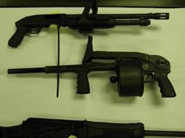 Some of the guns seized in a series of searches in Pennsylvania.