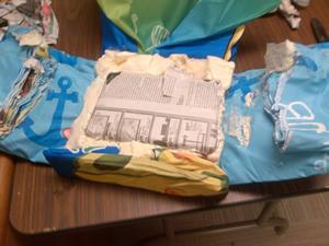 Packaged cocaine wrapped in SpongeBob Square Pants bedding.