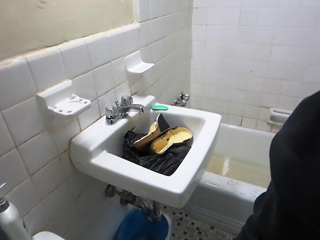 Shoe soles that had been ripped from several