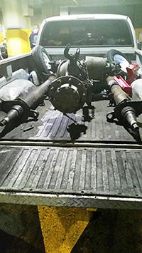 Pick-up truck with axel and drive shaft where heroin was found concealed within the axle casing.