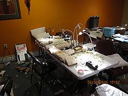 Table top used for packaging glassines.