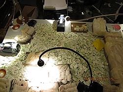 Close up of packaging materials and glassines.