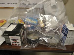 Saucepan containing residue of crack cocaine.