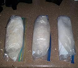 Three pounds of methamphetamine discovered at a location during today’s warrants.  